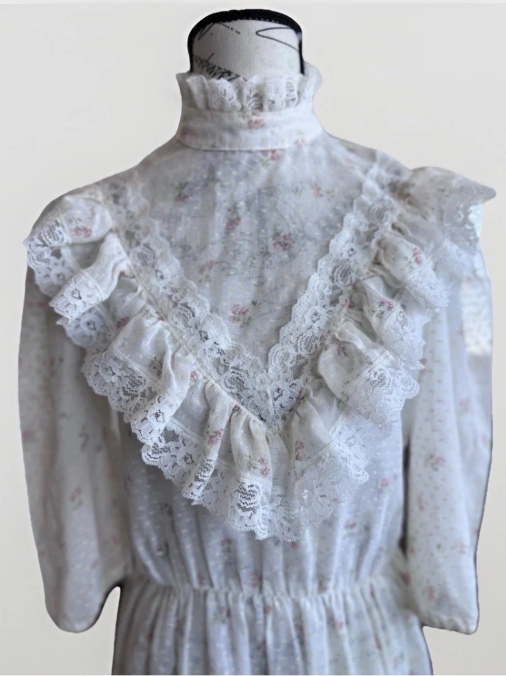Vintage 70s Handmade Prairie Cottage Edwardian Whimsy Fairy Lace dress - Picture 4 of 14